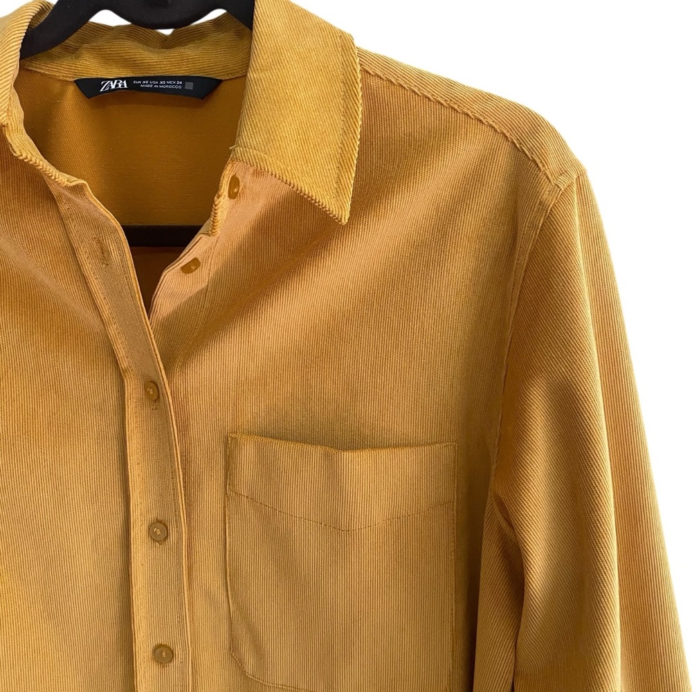 Zara Yellow Corduroy Button Down Collared Shirt - image 3
